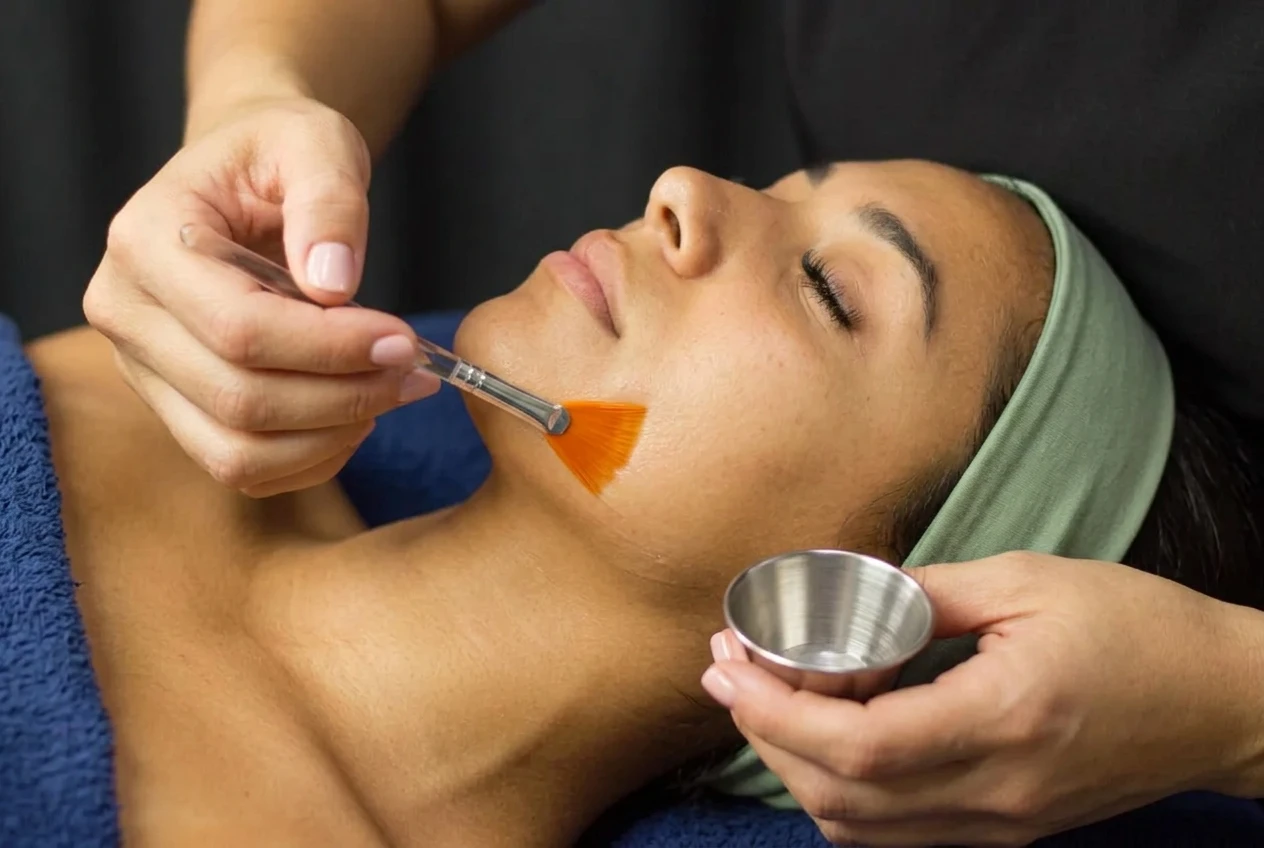 Chemical peel preparation and application at Red Coral Spa