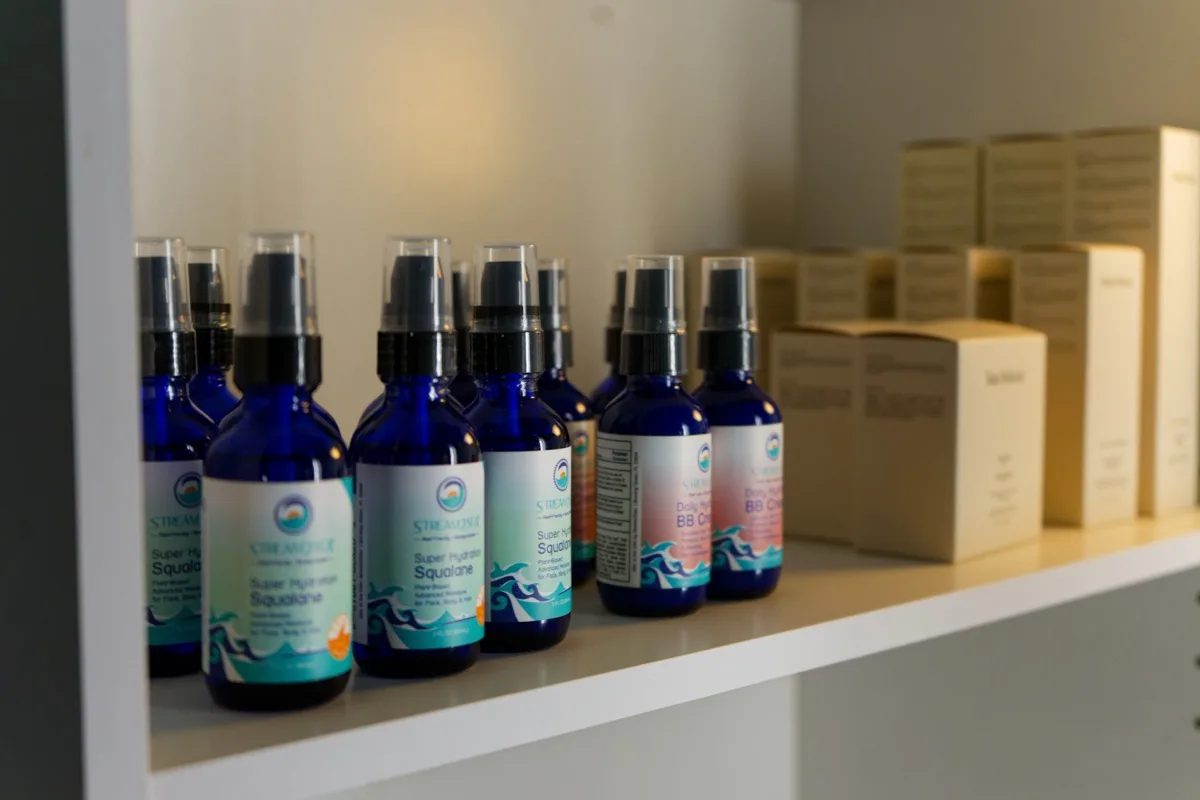 Retail product display at Central Coast Red Coral Spa