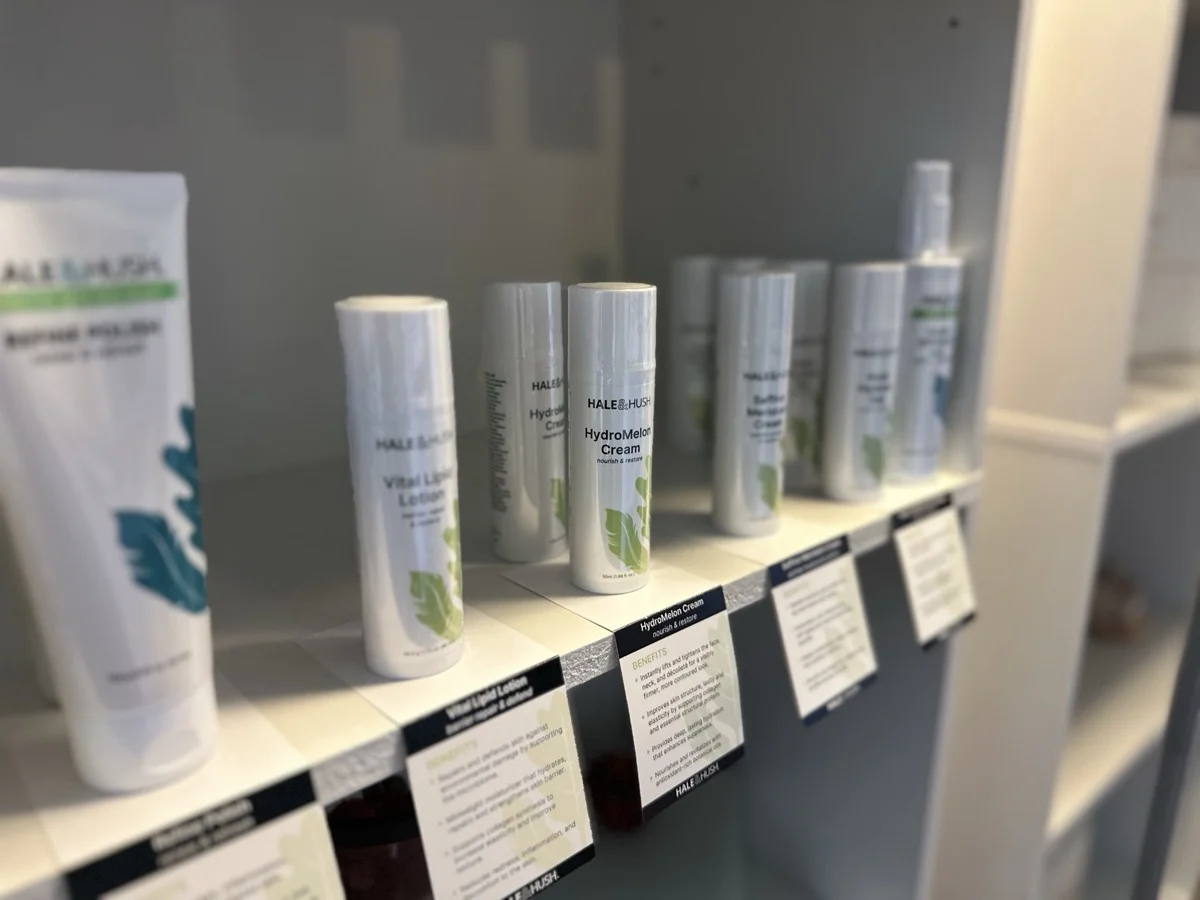 Hale & Hush skincare products at Central Coast Red Coral Spa