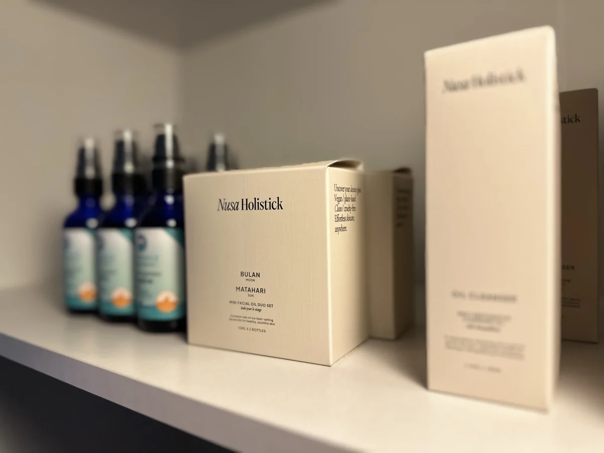 Nusa Holistick skincare products at Red Coral Spa