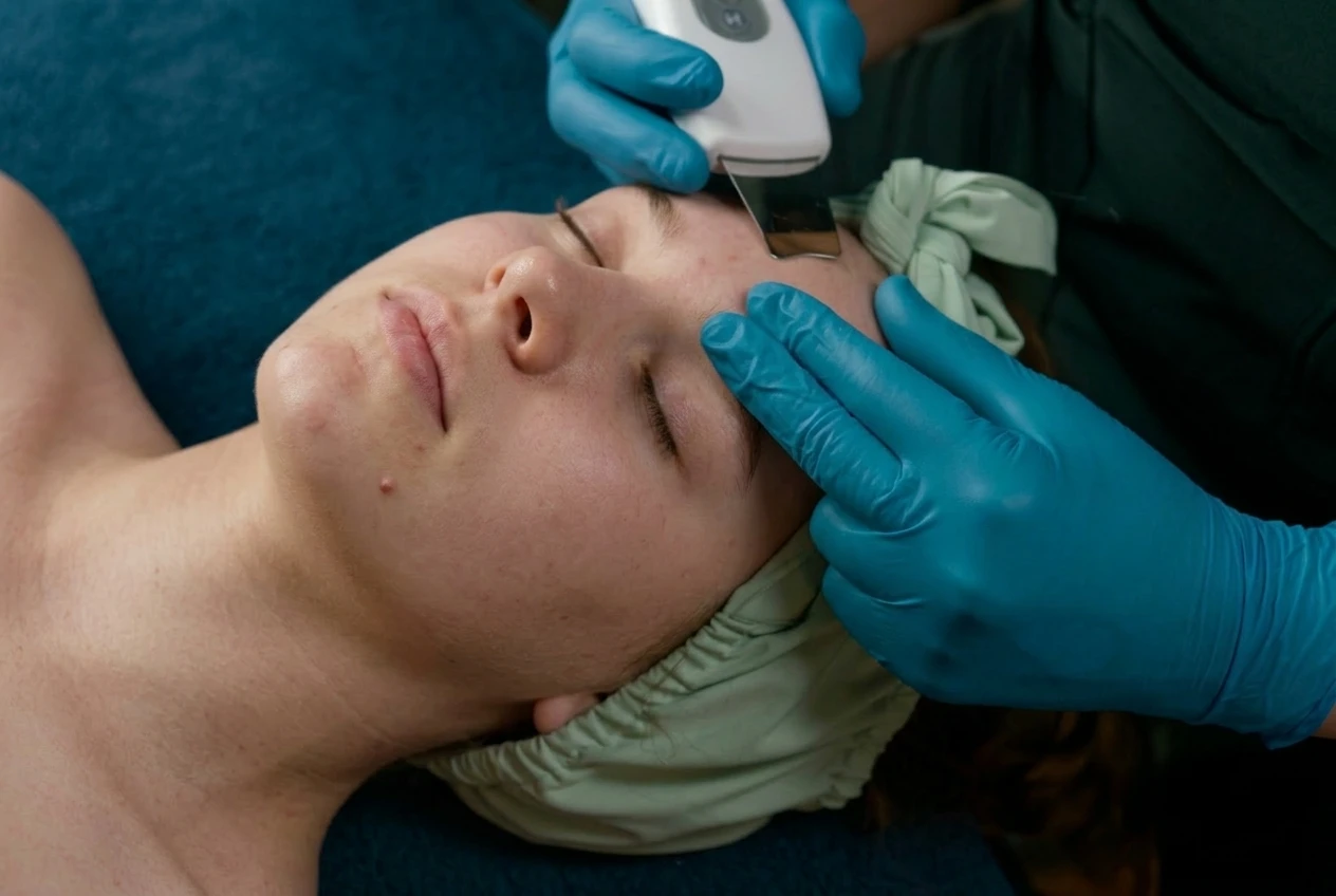 Teen facial with skin scrubber at Central Coast Red Coral Spa